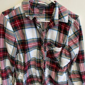 Eddie Bauer Red, White & Green Plaid Button-Down Shirt